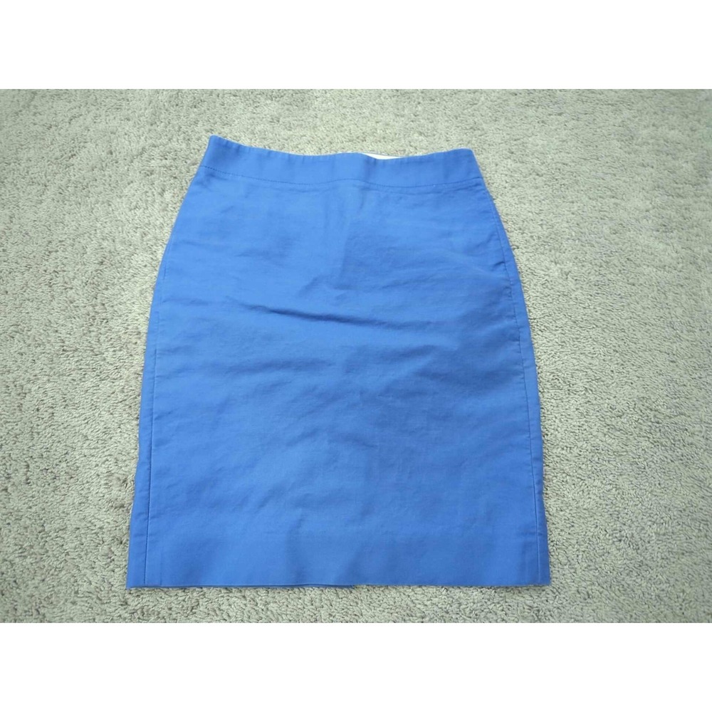 J Crew Pencil Skirt Womens 2 Blue‎ High Rise Stretch Knee Length Office Career